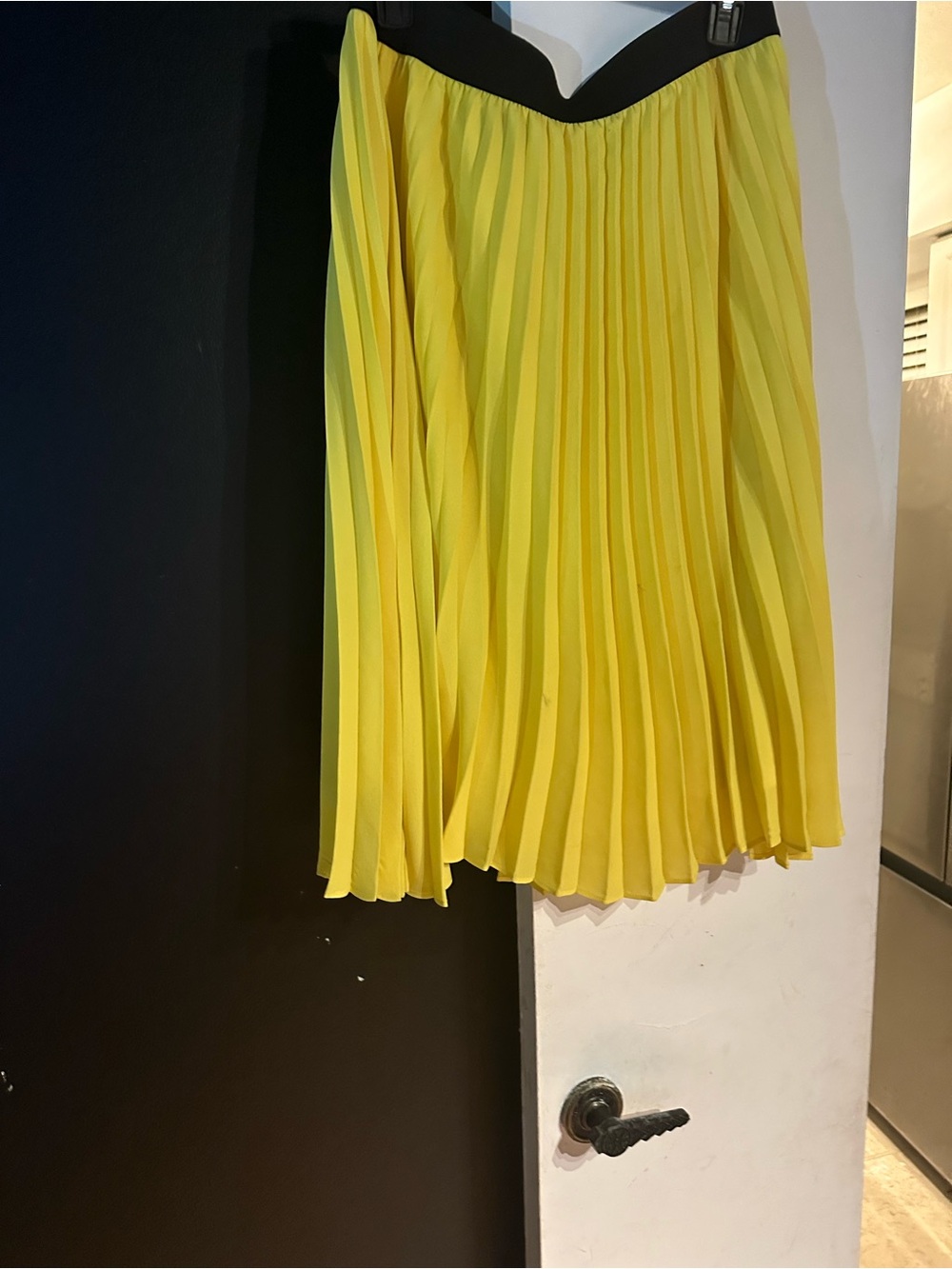 Worthington Yellow Pleated A-Line Skirt with Black Waistband